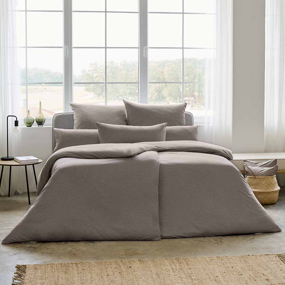 Takoma Interlock-Jersey-Bettwäsche: Edles Dekor | 135x200 Kiesel