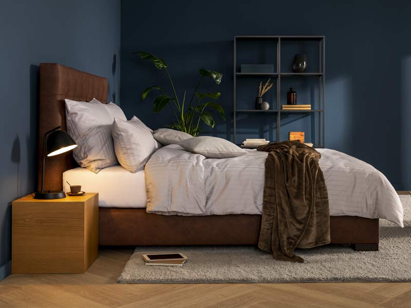 Zimmer mit Boxspringbett in modernem Ambiente